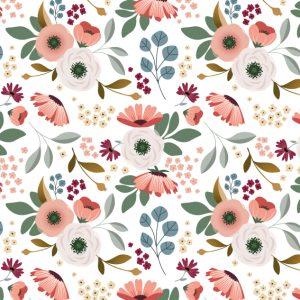 tissu imprimé Roséa vert-rose